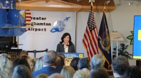 Gov. Kathy Hochul announced funding to rennovate parts of the Greater Binghamton Airport Wednesday. (Vaughn Golden/WSKG)