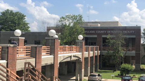 The entrance to the Pulaski County Regional Detention Facility in Little Rock is seen in this file photo from May 23, 2023.