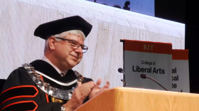 RIT President William Sanders delivered his inaugural address after being installed Friday, Sept. 26, 2025, as the 11th president in the history of the university.