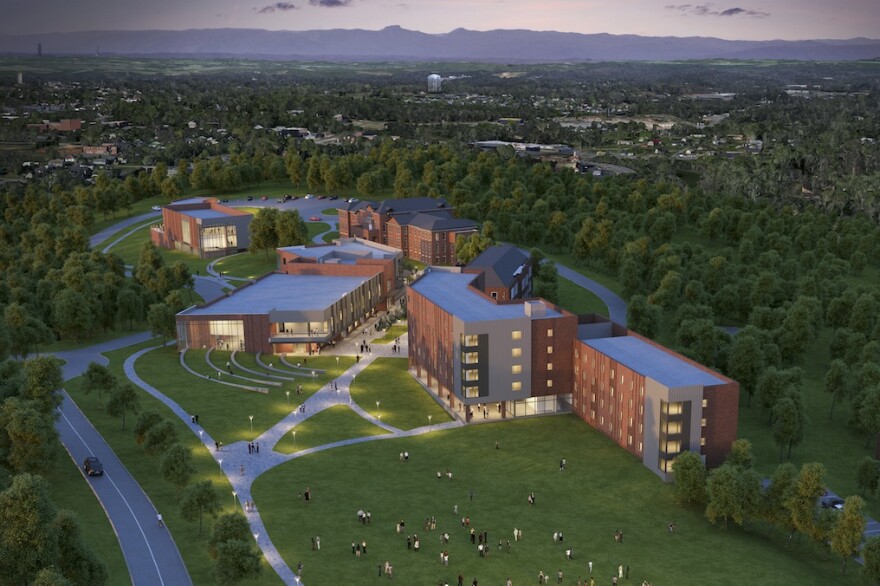 Architectural rendering of the new NC School of Science and Math Morganton campus. The residential school was intended to open Fall 2021 to 150 gifted high school juniors.