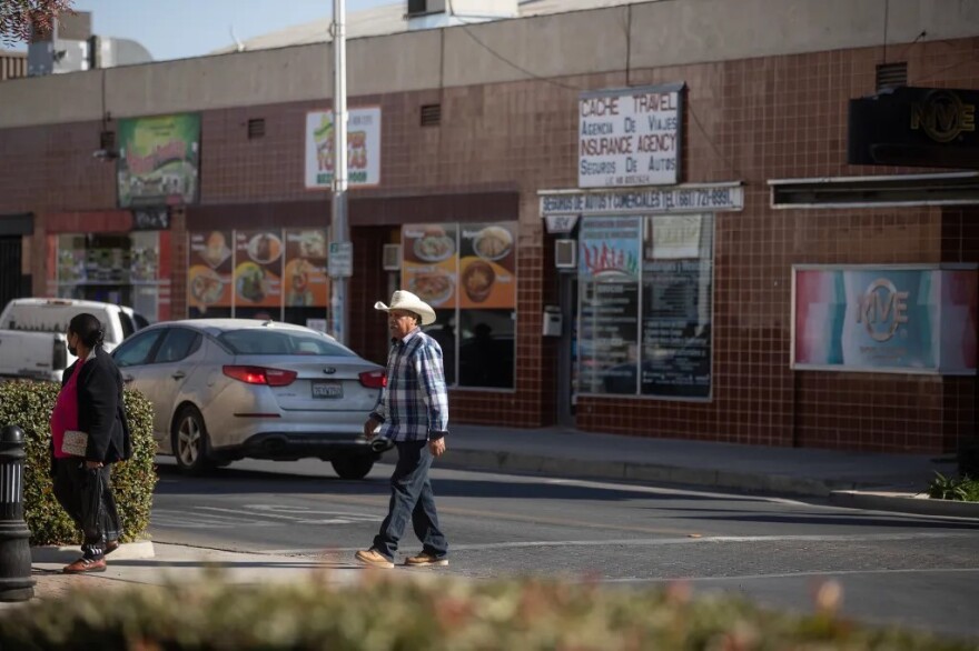 People walk through downtown Delano on Nov. 8, 2024.