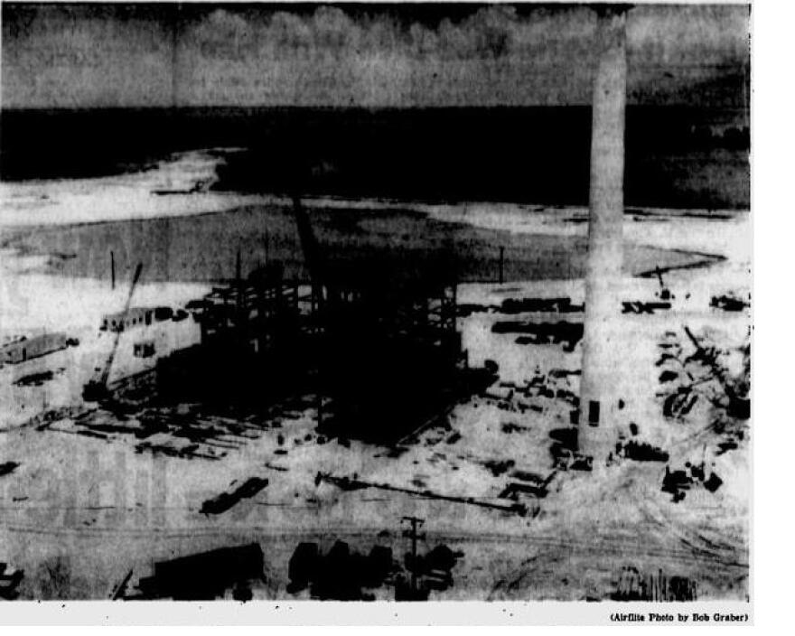 The P. L. Bartow Steam Power Plant under construction on Weedon Island in the summer of 1957.
