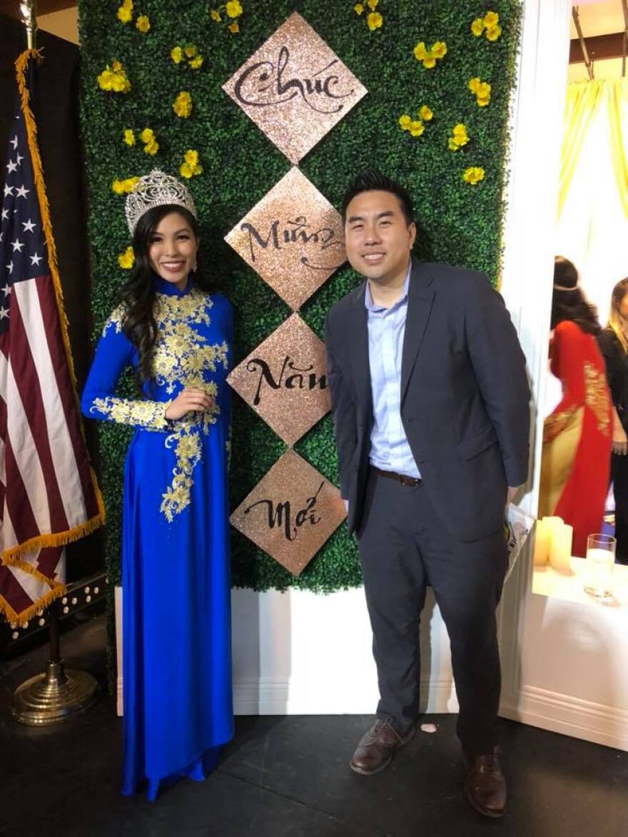 Cecilia Nguyen, left, owner of Tien Hung Jewelry, is also a former Miss Vietnam Florida. She is still active with the pageant organization and serves as a community representative. She is pictured here at a pre-pandemic pageant event with Ricky Ly, right, who served as a special consultant for this episode of Spotlight.