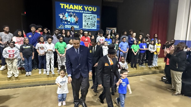 DPS youth parade during grand announcement of school district's rebranding, Innovative Academies of Dayton Public Schools.