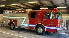 A 2000 model fire truck without water capability sits in the Verdigris Fire District station. Chief Mike Schaffer says Verdigris trucks have to be custom built to fit inside the station due to the size of the garage doors, something he'd like to change with the bond issue.