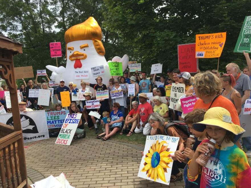 Anti-Trump protesters at Watertown Public Square. TOM MAGNARELLI / WRVO PUBLIC MEDIA