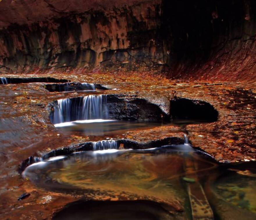 An autumn scene in the canyon known as "The Subway" in Zion National Park in Utah, which is now off-limits to hikers and other tourists due to the government shutdown.