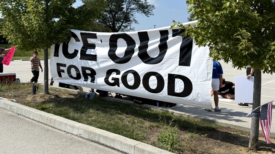 Protesters gathered outside a hotel and the ICE field office on Indianapolis' west side for a third consecutive night on Sept. 6, 2026.