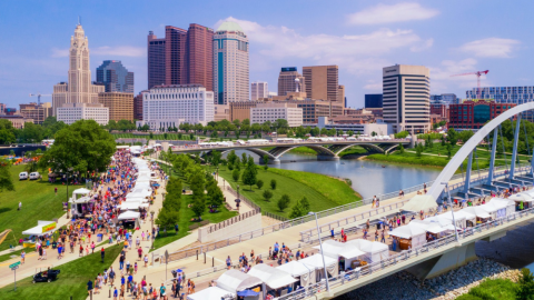 An overhead view of the Columbus Arts Festival in downtown Columbus.