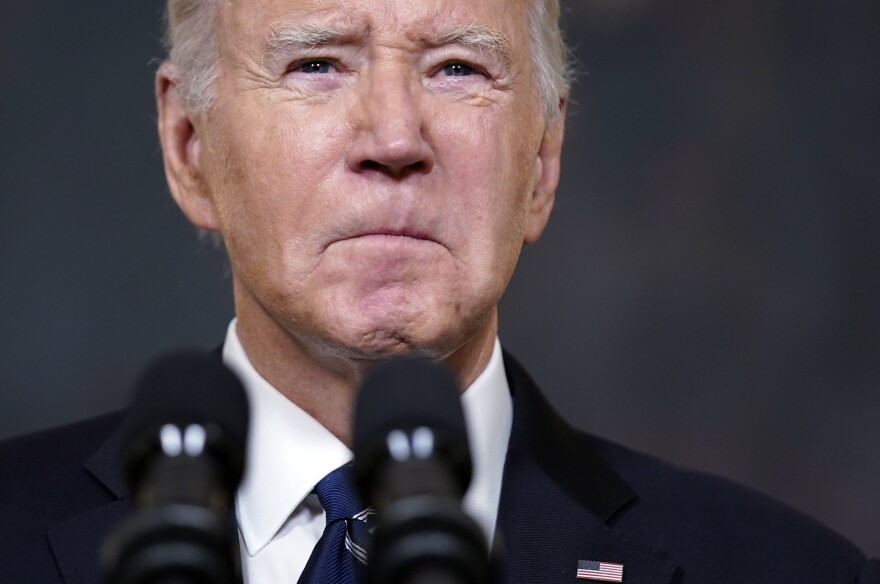 President Biden at the White House on Oct. 10, 2023, giving remarks about the attack by Hamas on Israel.