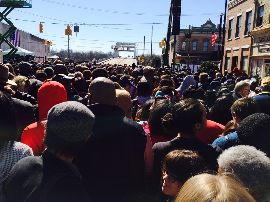 crowd gathers in Selma, Ala.