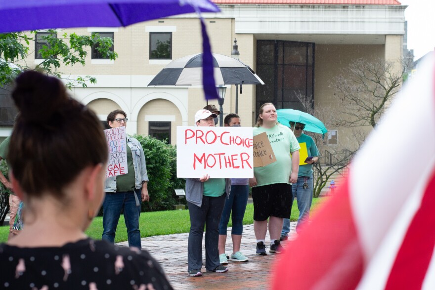 Pro-choice advocates assembled in front of the courthouse steps in Harrisonburg.