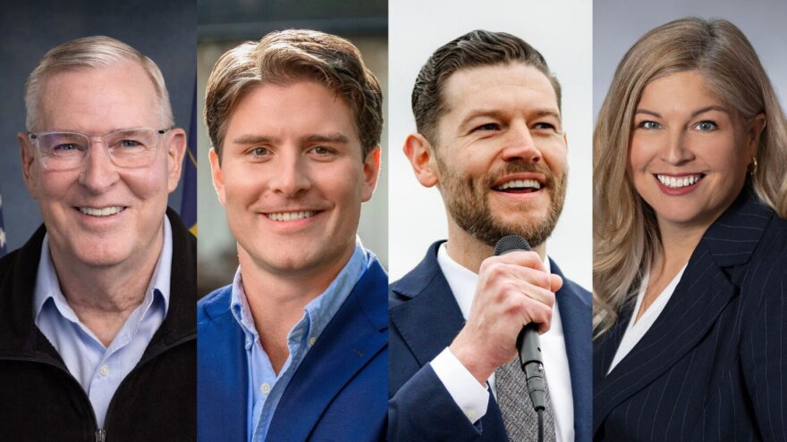 Secretary of state candidates, from left: Independent Greg Ballard, Democrat Beau Bayh, Republican Max Engling and Libertarian Lauri Shillings.