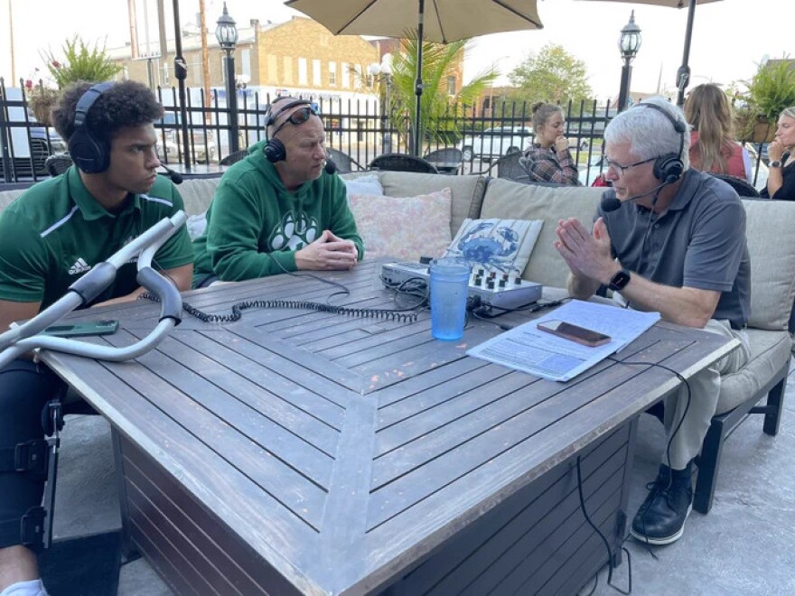 RB Jadon Brady joins Coach Wright and John Coffey at A&Gs