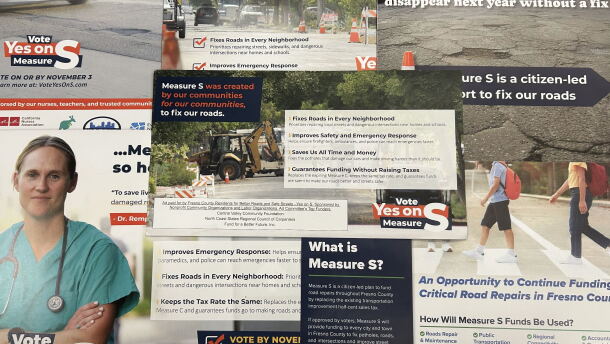 A sampling of Yes on Measure S mailers sent to Fresno County voters during the 2026 election campaign.
