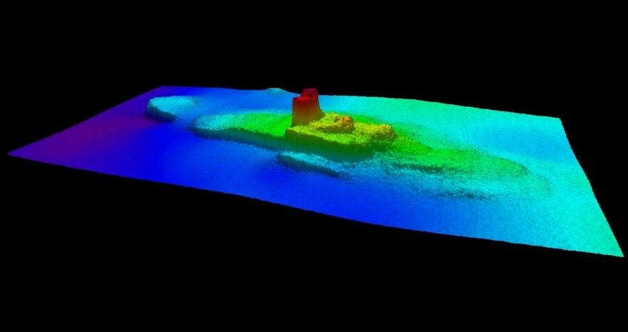 A 2013 multibeam sonar image of the sunken SS City of Chester.