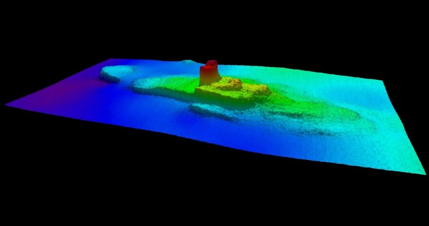 A 2013 multibeam sonar image of the sunken SS City of Chester.