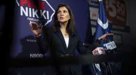 Republican presidential candidate former UN Ambassador Nikki Haley speaks to members of the media during a campaign event at Thunder Tower Harley Davidson Monday, Feb. 12, 2024, in Elgin, S.C. South Carolinians will participate in their Republican primary on Feb. 24. (Sean Rayford/AP)
