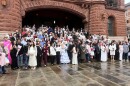 Couples about to get married on the Bexar County courthouse steps on Feb.14, 2026.