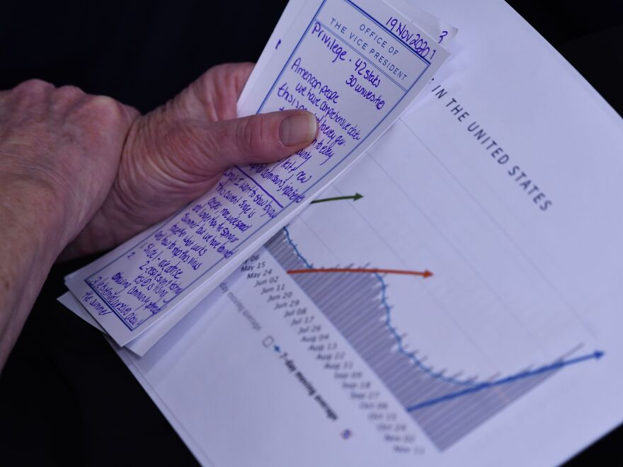 Dr. Deborah Birx, the coordinator for the White House coronavirus task force, holds a graph showing the spike in infections during a briefing on Thursday.