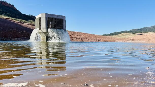 Water starts to fill Chimney Hollow Reservoir in Larimer County on Tuesday, April 21.