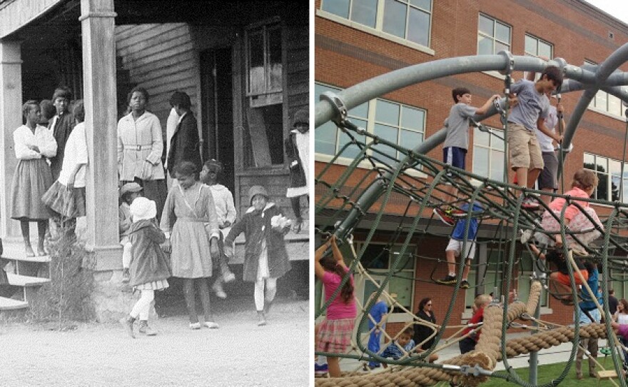 (Left) The Playground at the Orange County Training School. (Right) The playground at the new Northside Elementary School.