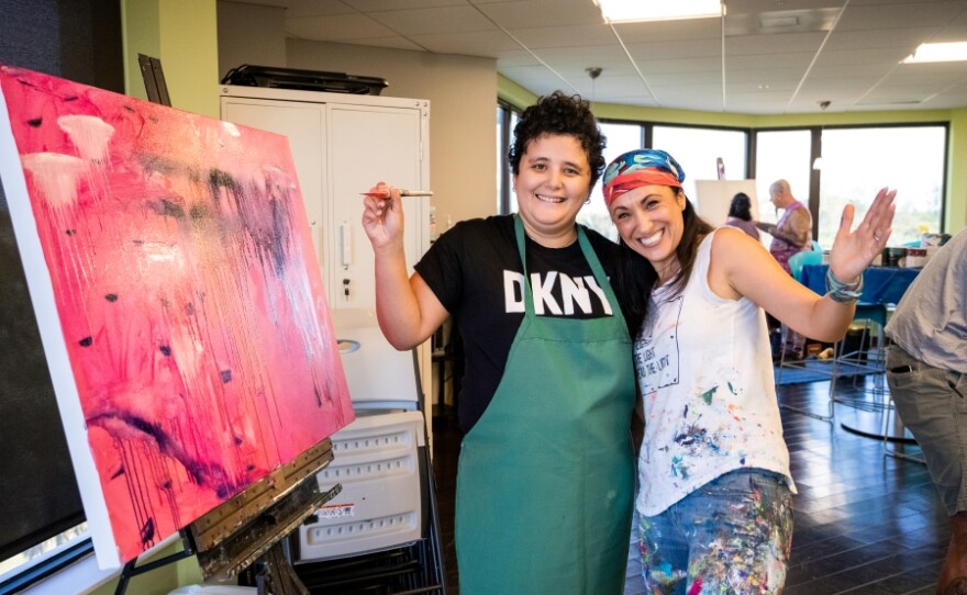 Artist Maria Collier with STARability participant Maria bringing some vibrant Latin color to the exhibit.