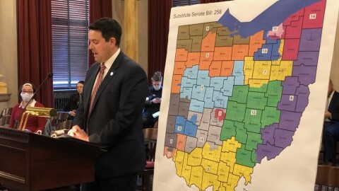 Republican state Sen. Rob McColley presents a new congressional district map, drawn by the Senate Republican Caucus.