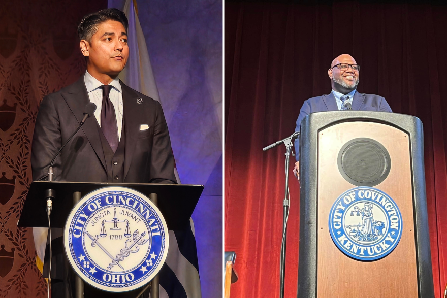Cincinnati Mayor Aftab Pureval (left) and Covington Mayor Ron Washington