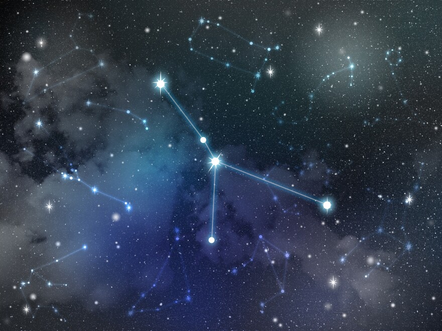 Zodiac star, Cancer constellation, on night sky with cloud and stars.