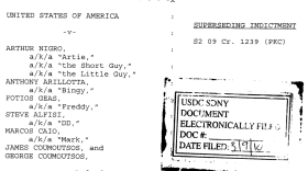 The caption of an indictment filed in federal court against Anthony Arillotta and others for their involvement in the 2003 murder of Adolfo "Big Al" Bruno in Springfield, Massachusetts, and other charges.