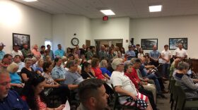 Members of the public listen to disucssion of the phosphate mining application at the Bradford County’s commission meeting Thursday. (Li Stalder/WUFT News)