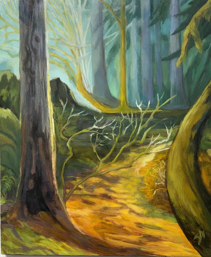 SUSAN APPLEGATE, on the way to the spring box No. 5. Oil on canvas. $1600.