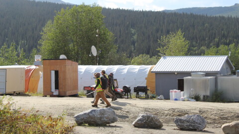 A group of workers at Ambler Metals Bornite camp during summer 2026 season. A representative from Ambler Metals said the focus of the summer field program was helicopter-supported drilling in the Arctic Project area to provide data for the permitting process and that over 100 people worked at the camp during the May to September season.