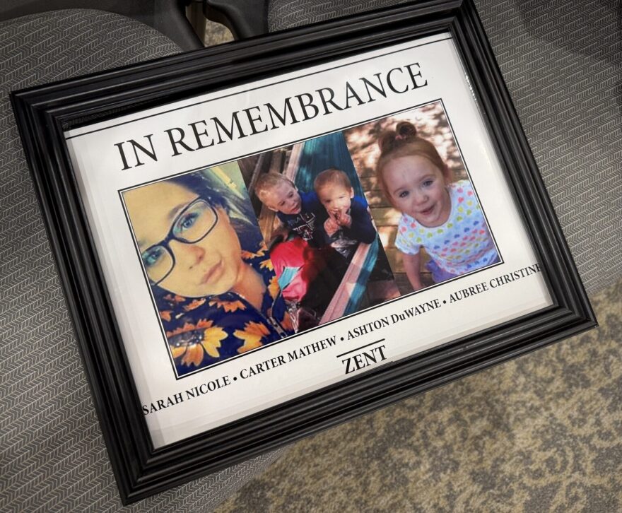 Sarah Zent (left) and her three children — Carter, Ashton and Aubree — were killed in Fort Wayne in 2021 and are the inspiration for a bill moving through the Indiana Legislature that would largely require defendants to be present in court for the reading of victim impact statements.