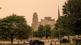 Downtown Buffalo on Wednesday, July 15, 2026 as the region deals with air quality issues from Canadian wildfires.