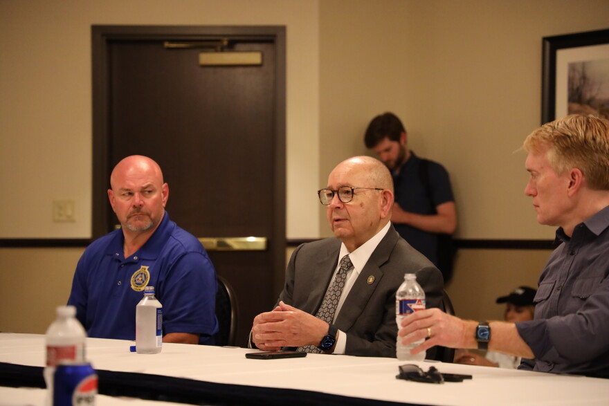 Chickasaw Nation Executive Officer of Emergency Management Steve Cash, Chickasaw Nation Gov. Bill Anoatubby and Sen. James Lankford addressed their concerns with FEMA officials on April 30, 2024 (left to right).