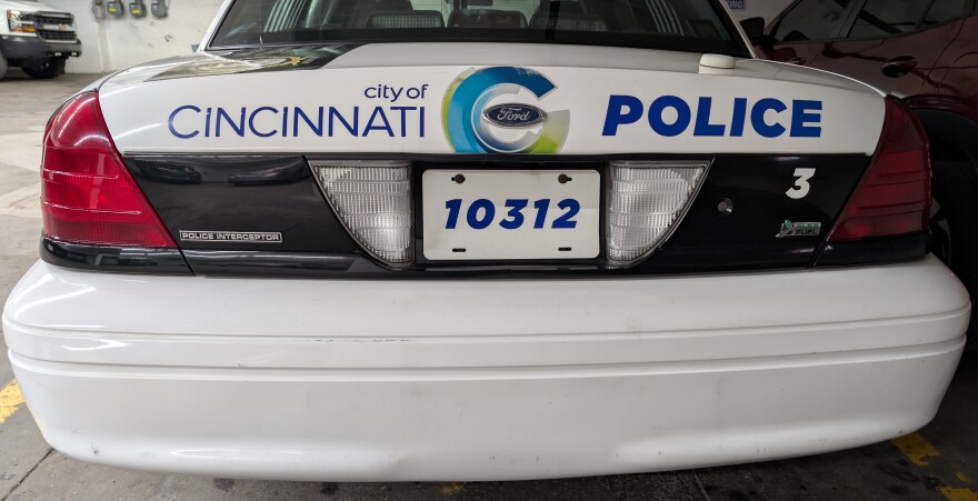 A view of the tail end of a Crown Victoria Police Interceptor.