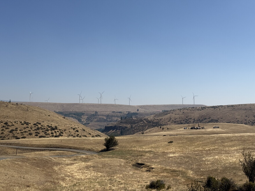 Windmills and rolling fields. 