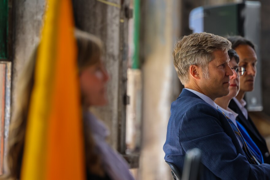 Economic Development Department Cabinet Secretary Alicia Keyes (left) and Albuquerque Mayor Tim Keller (right) sits alongside CNM President Tracy Hartzler and inaugural executive director of the NMMA, Chad Burris