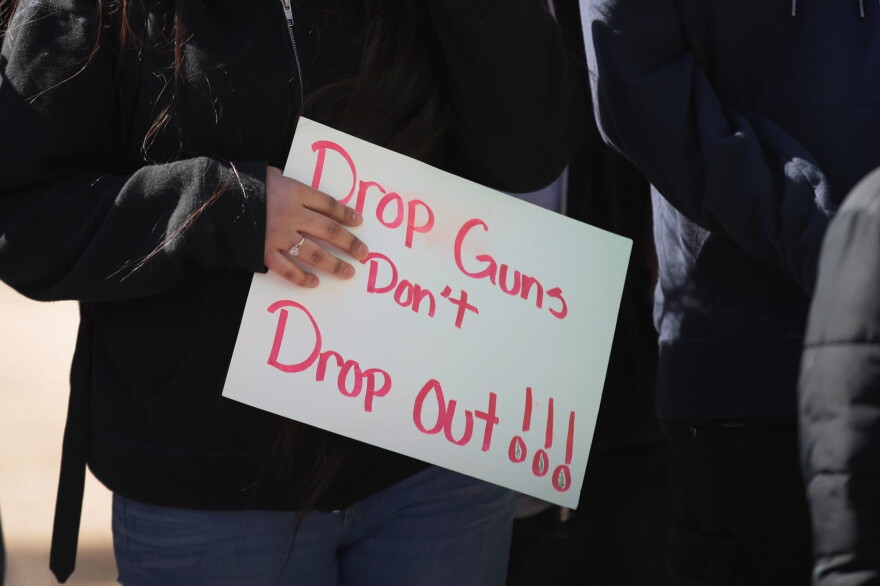 Students share thoughts about gun violence after walking out of their classes at Community Links High School in the city's violence-prone Little Village neighborhood on the city's Westside on March 14, 2018 in Chicago. The walkout was part of a nationwide school walkout organized to recognize the 17 victims of the Marjory Stoneman Douglas High School shooting last month in Parkland, Fla. (Scott Olson/Getty Images)