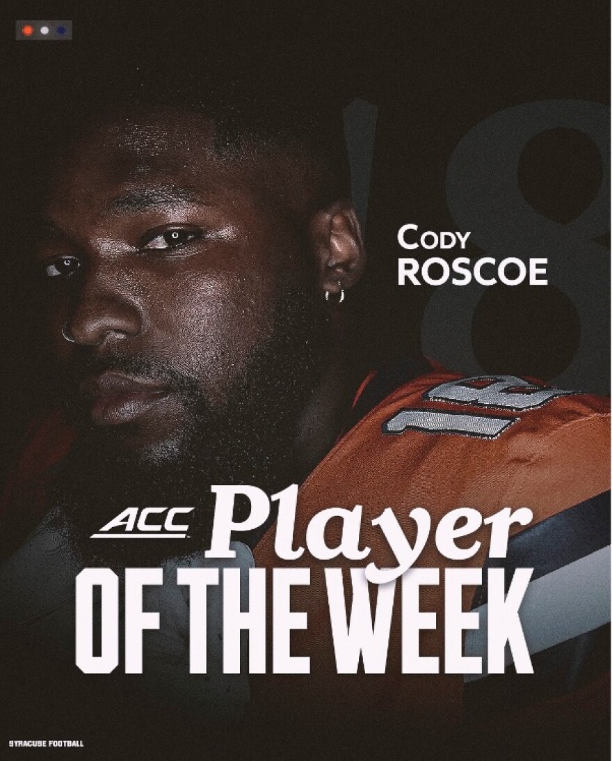 Syracuse defensive lineman Cody Roscoe was named one of the three ACC Defensive Linemen of the Week last week.