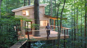 Django Kroner spent three years living in a treehouse he built in Red River Gorge, started Canopy Crew LLC and wrote a book on treehouses.