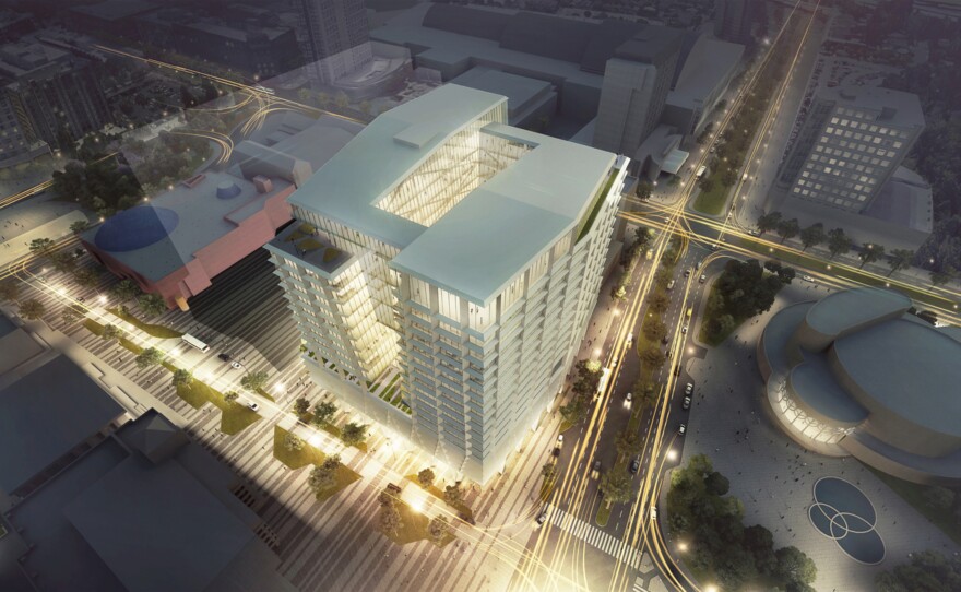 This office tower design for a building in San Jose, Calif., incorporates a large central light well to maximize the amount of natural light that will reach each floor.