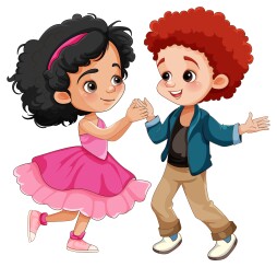 Couple kid different race dancing together illustration