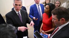 US House Speaker Kevin McCarthy (R-CA) speaks to members of the media at the US Capitol in Washington, DC.