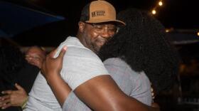 Denton City Council incumbent Brandon Chase McGee celebrates during an election night event at Miss Angeline’s. McGee narrowly won reelection to at-large Place 5.