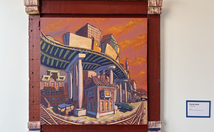 Charlie Gould's painting "Passed Over" hangs at NEPM's studios.