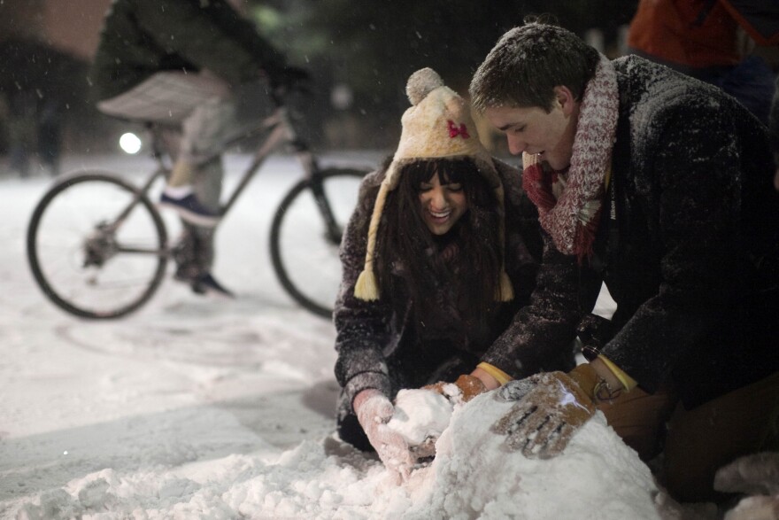 University of Texas students play in the snow. This is one of more than 100 photos we received from listeners.