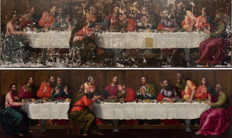 Nelli's <em>Last Supper, </em>before and after restoration.